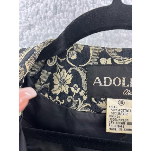 Adolfo Atelier Womens Blazer Black Floral Embroidered Lined Side Slit V Neck 10 - Picture 8 of 8